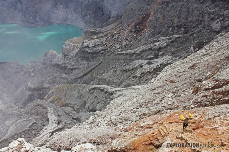 Ijen Crater miner climbing