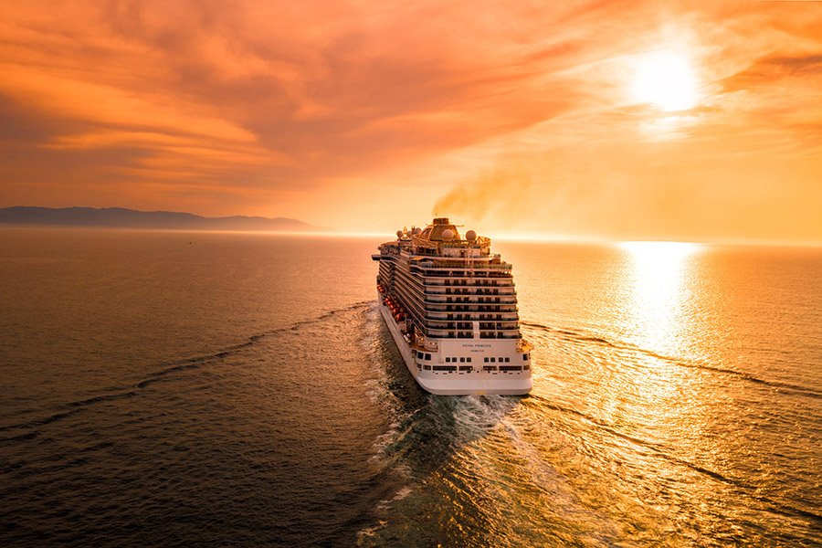 cruise ship at sunset