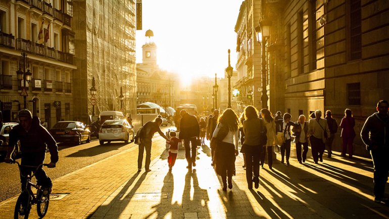 People walking along the road