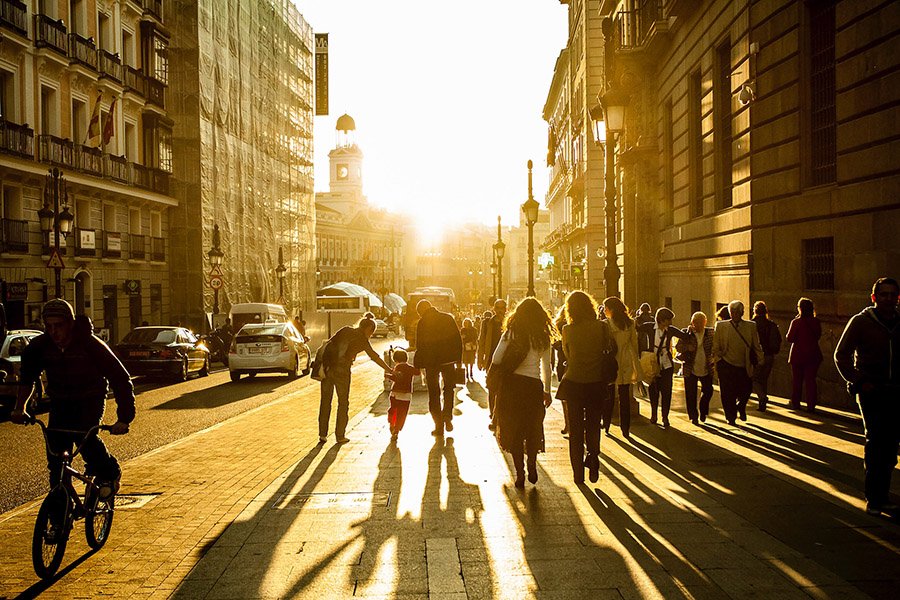 People walking along the road