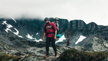 Man hiking alone in the mountains