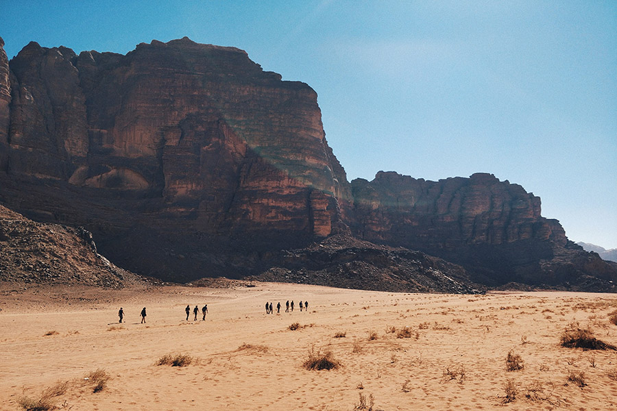 Group of hikers in the desert