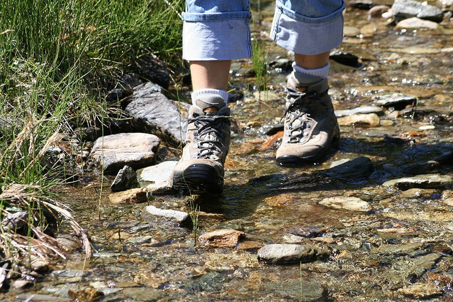 Person hiking with boots