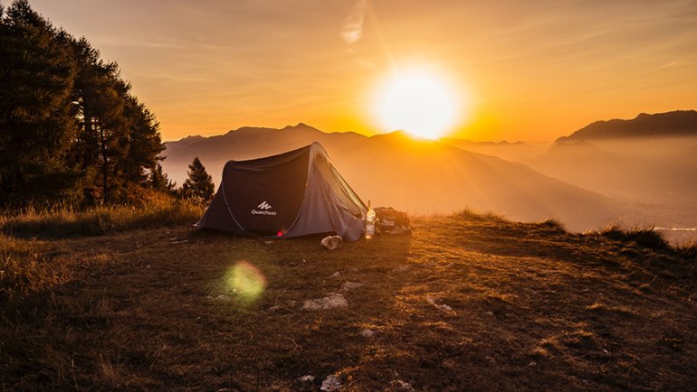 Camping at sunset