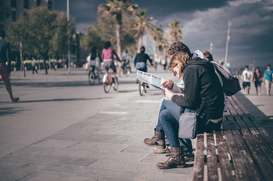 Tourists on a bench