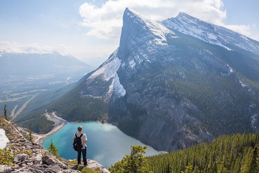 Man backpacking in a national park