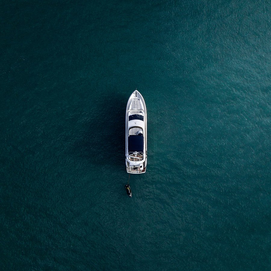Aerial view of a yacht