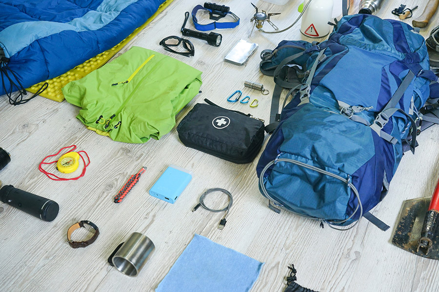 Varied camping equipment