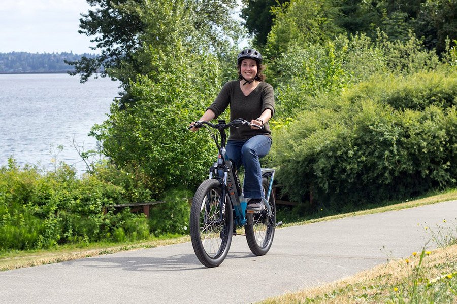 Woman riding an e-bike