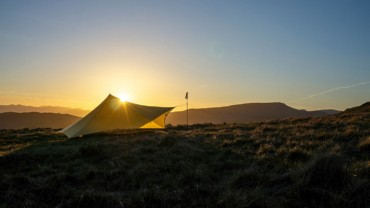 Tarp tent at sunset