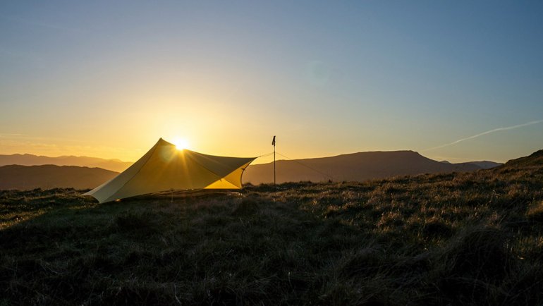 Tarp tent at sunset