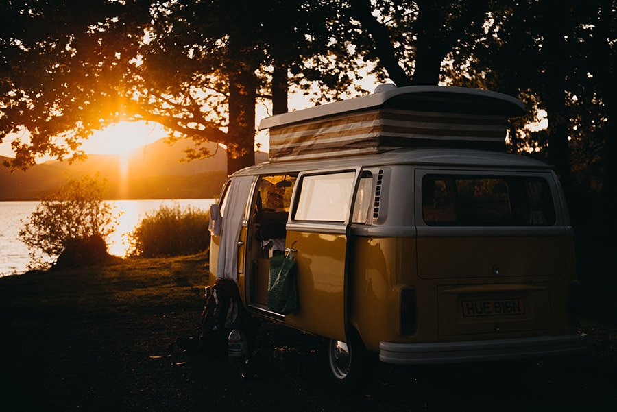 Caravan at sunset