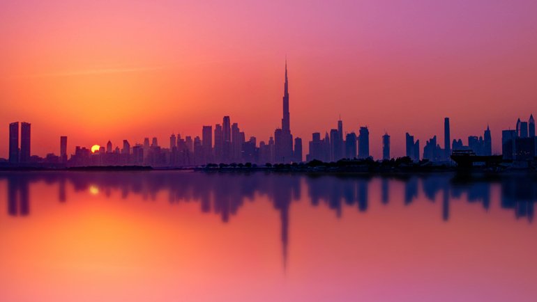 Dubai skyline at sunset