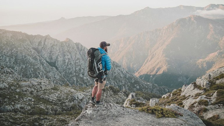 Hiker with specialized clothes