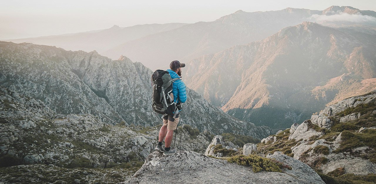 Hiker with specialized clothes