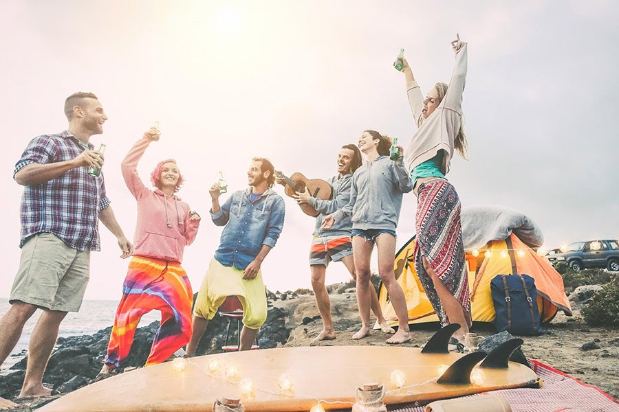 Cheerful people enjoying the beach