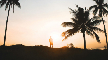 Traveler at sunset
