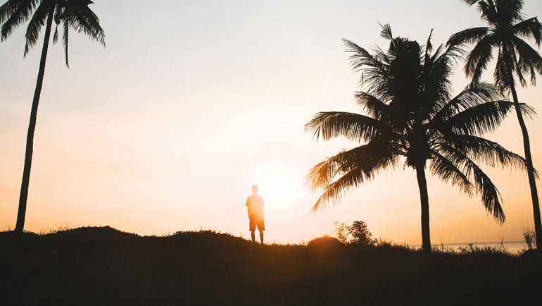 Traveler at sunset