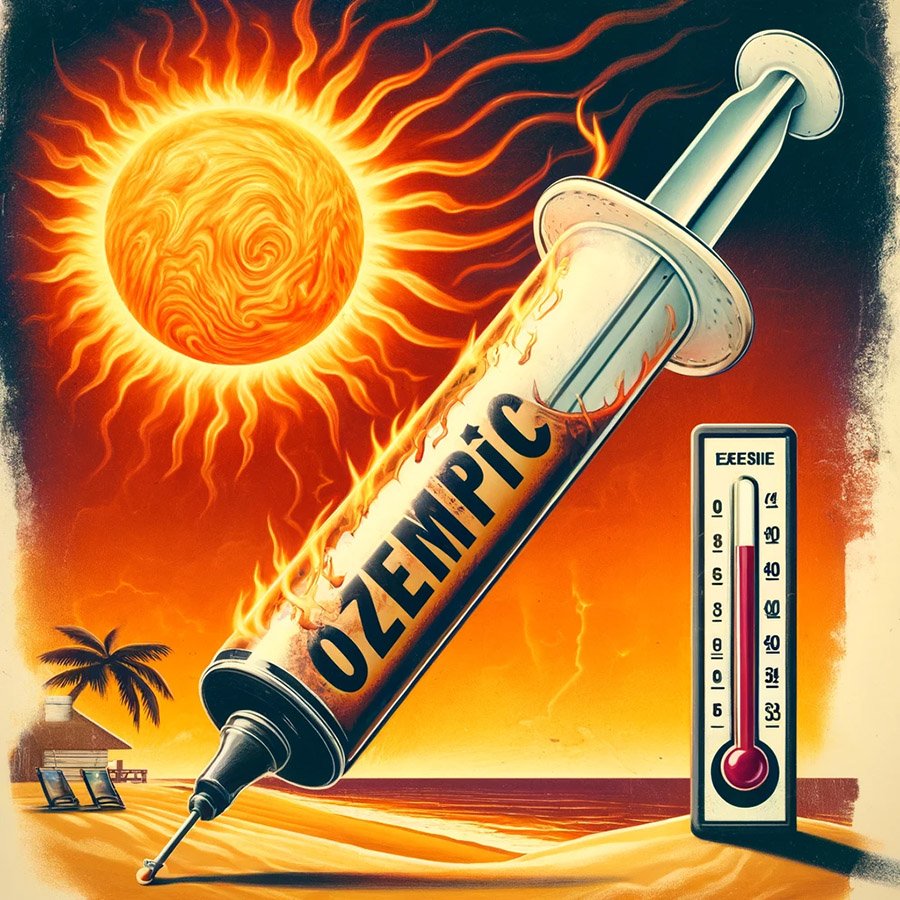 Illustration of the dangers of Ozempic in the heat