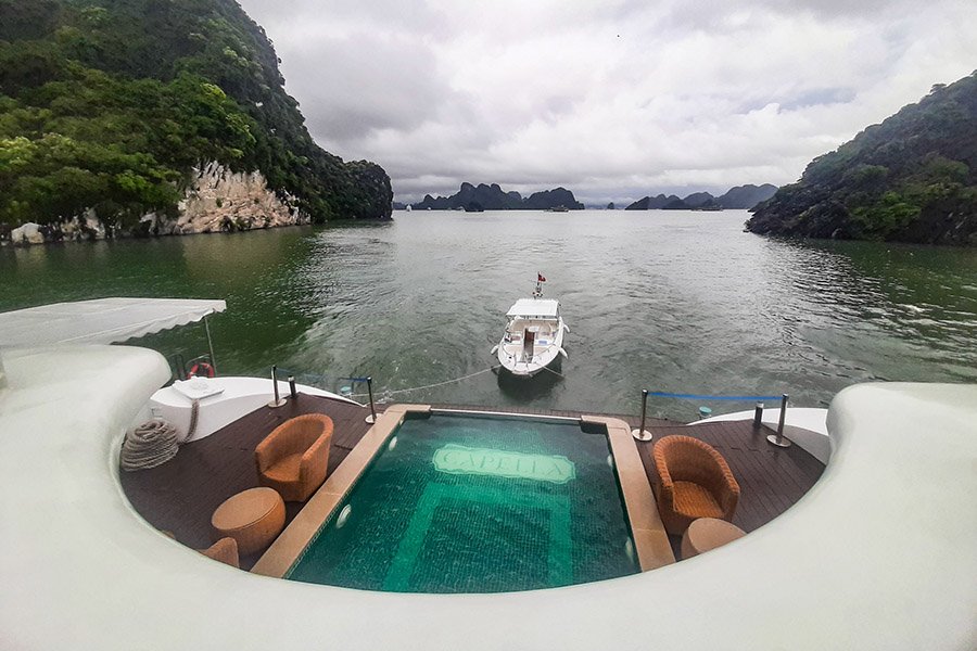 The spacious pool has a priceless view