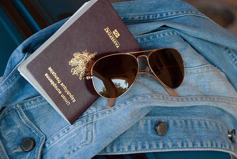 Passport and sunglasses