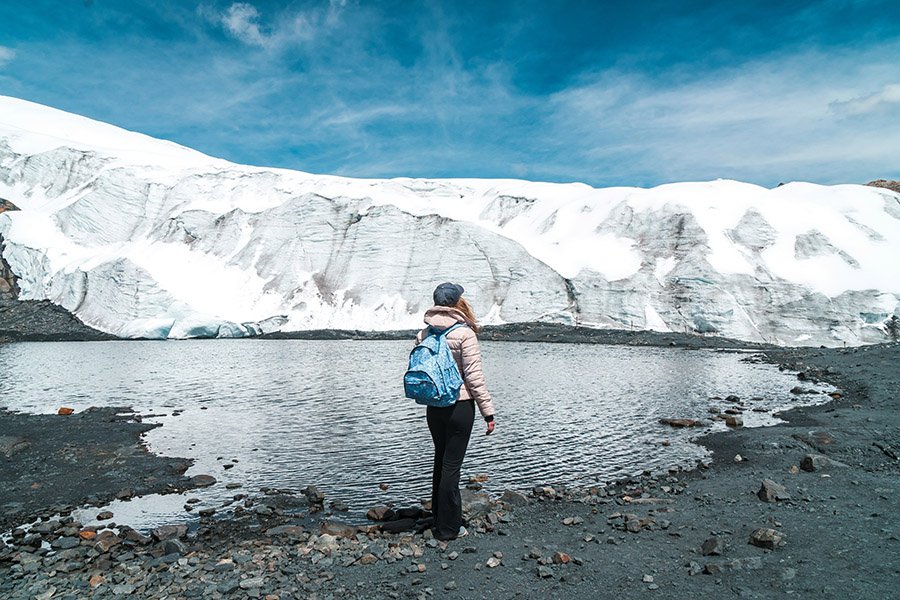 Woman near a glacier