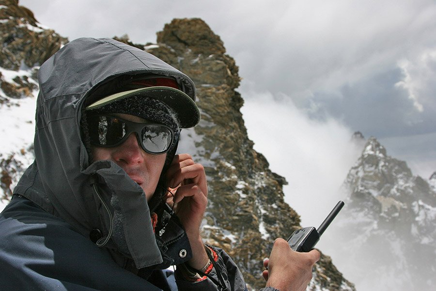 Man using a satellite phone