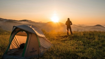 Camping solo at sunset