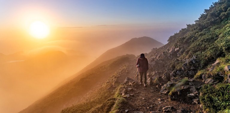 hiker at sunrise