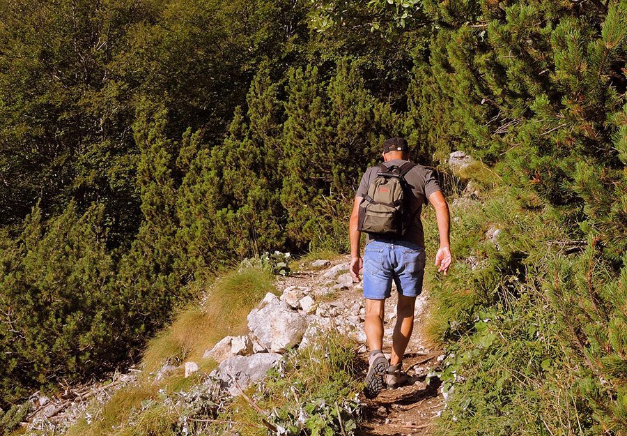 hiker on rocky trail