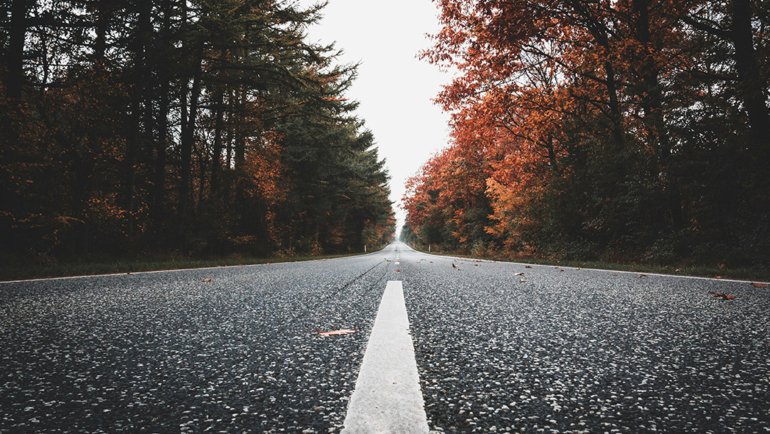 A road with trees in the background