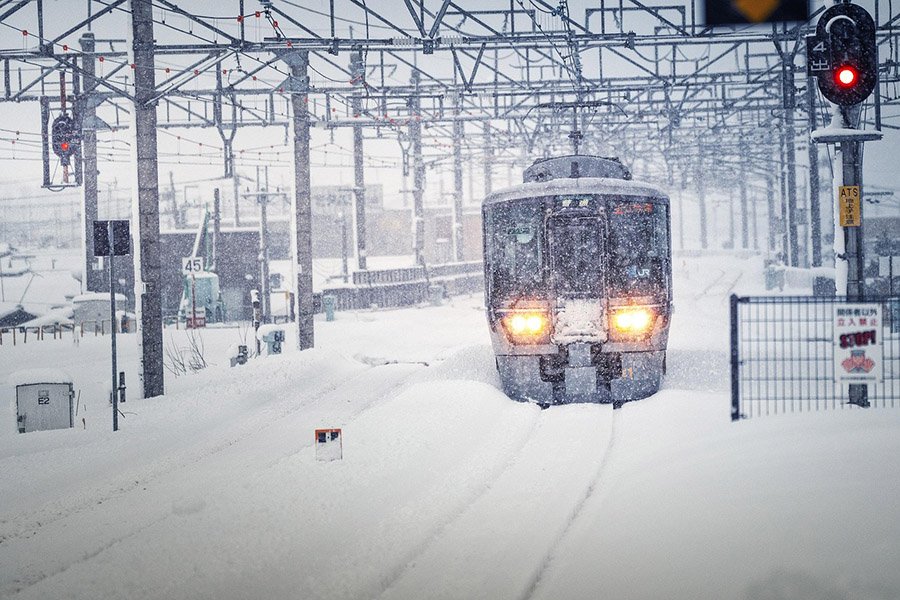 Snow storm near Lake Biwa, Japan